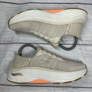 Skechers Women's 7 Max Cushioning Beige Mesh Lace Up Shoes